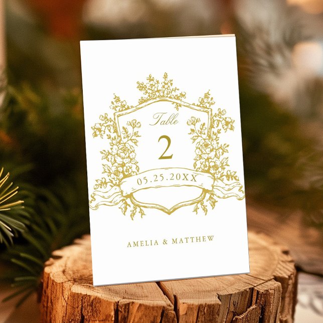 Classic Floral Crest Gold Wedding Table Number (Creator Uploaded)