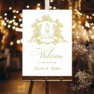 Classic Floral Crest Gold Wedding Welcome Poster