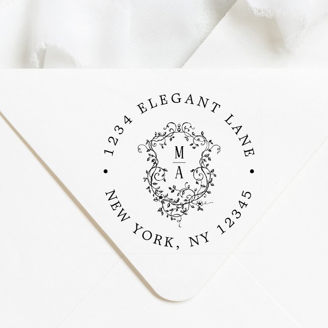 Classic Floral Crest Wedding Return Address Rubber Stamp (Creator Uploaded)