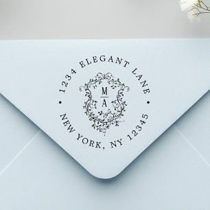 Classic Floral Crest Wedding Return Address Self-inking Stamp