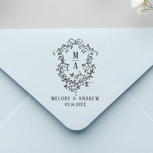 Classic Floral Crest Wedding Rubber Stamp