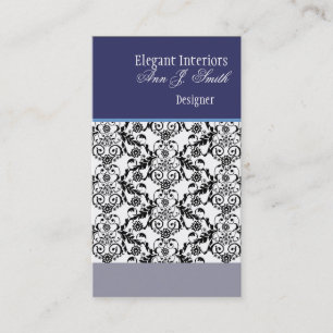 Classic Floral Damask Blue Black Retro Premade Business Card