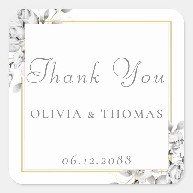 Classic Floral Drawing Gold Frame Rustic Wedding Square Sticker (Front)