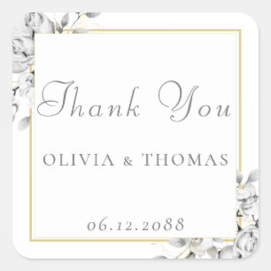 Classic Floral Drawing Gold Frame Rustic Wedding Square Sticker