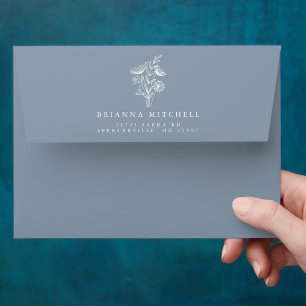 Classic Floral Dusty Blue Wedding Minimalist Envelope