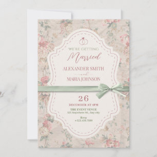 Classic floral feminine vintage bow wedding invitation