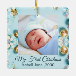 Classic Floral Frame Baby's First Christmas  Ceramic Ornament