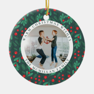 Classic Floral Frame Christmas Photo Orament Ceramic Ornament