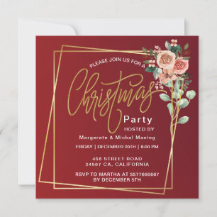 Classic Floral Frame Red Christmas  Invitation