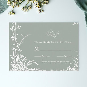 Classic Floral Frame Wedding RSVP Sage Green