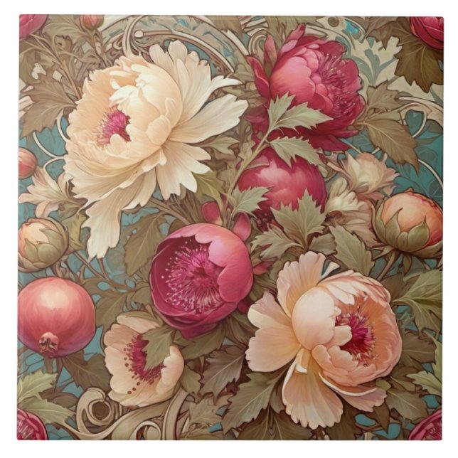 Classic Floral Fruit Decorative Ceramic Tile (Front)