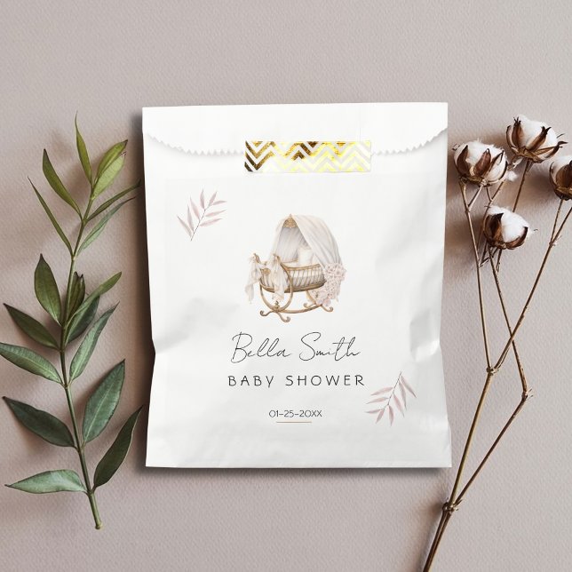 Classic Floral Gold Bassinet Baby Shower Favour Bag (Creator Uploaded)