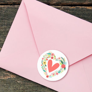 Classic Floral Heart Wreath Round Sticker