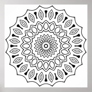 Classic Floral Mandala Colouring Page Intricate Ar Poster