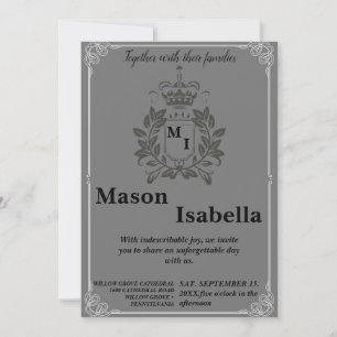 Classic Floral Monogram Crest Wedding Invitation