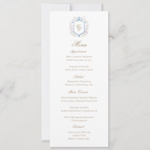 Classic Floral Monogram Crest Wedding Menu Card