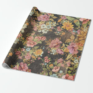 Classic Floral on Black  Wrapping Paper