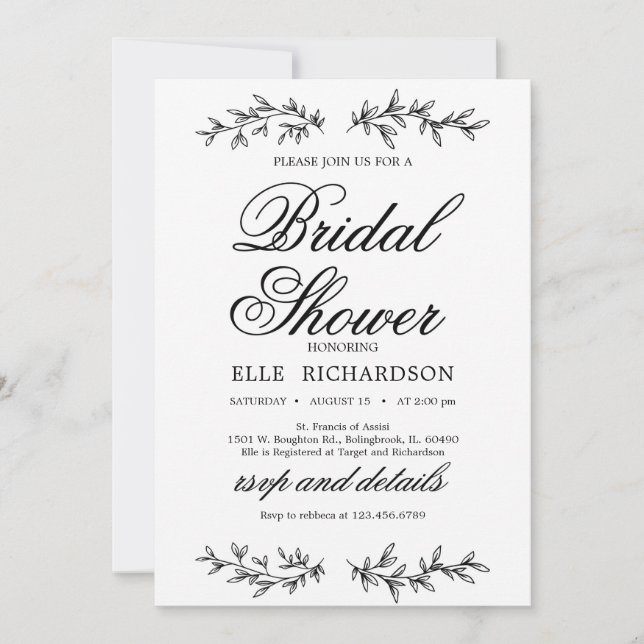Classic floral ornament elegant bridal shower invitation (Front)