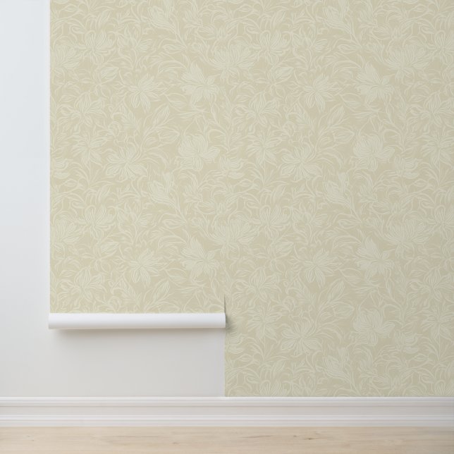 Classic Floral Pattern Elegant Botanical Off White Wallpaper (Application)