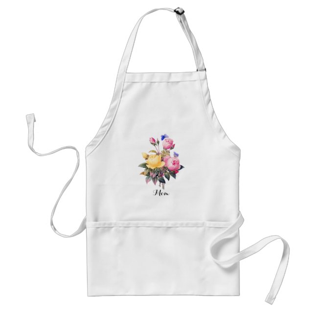 Classic Floral Pink Yellow Roses Purple Butterfly Standard Apron (Front)