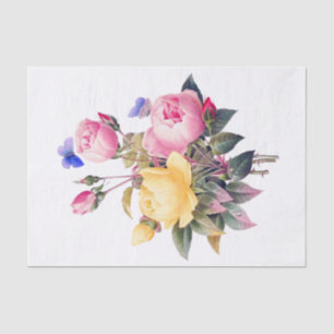 Classic Floral Pink Yellow Roses Purple Butterfly Tissue Paper