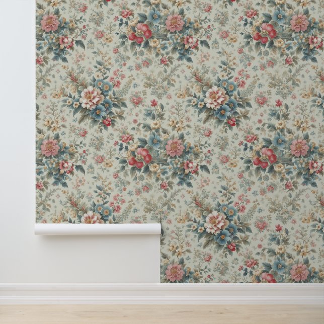 Classic Floral Print Wallpaper (Application)