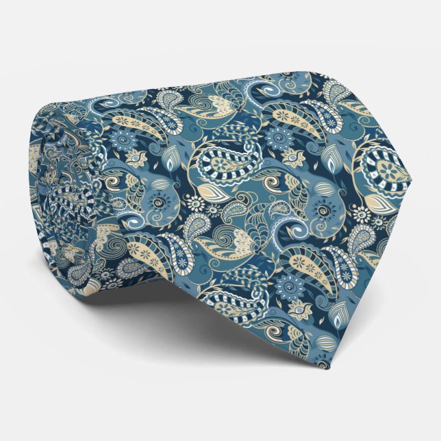 Classic Floral Slate Blue Paisley Tie (Rolled)