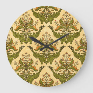 Classic floral wallpaper: stylised damask. large clock