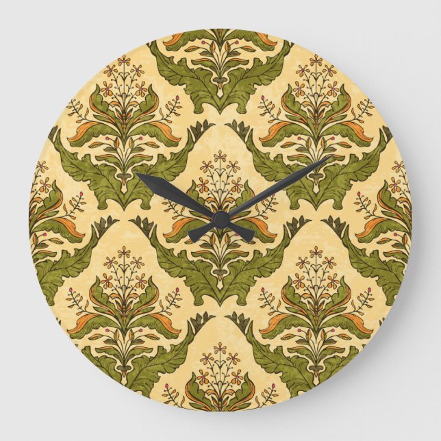 Classic floral wallpaper: stylised damask. large clock (Front)