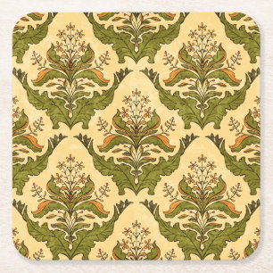 Classic floral wallpaper: stylised damask. square paper coaster