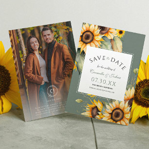 Classic Floral Watercolor Sunflower Sage Photo Save The Date