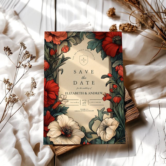 Classic Floral Wedding Art Nouveau Save The Date (Creator Uploaded)