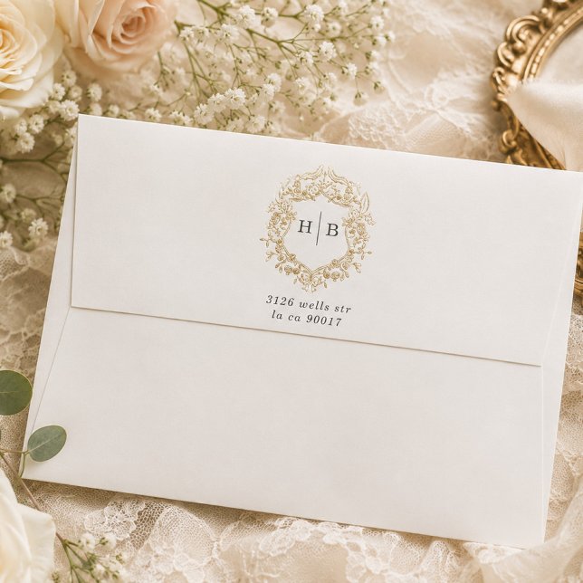 Classic Floral Wreath Monogram Wedding Envelope (Creator Uploaded)