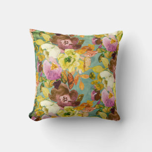 Classic Florals on Teal Cushion