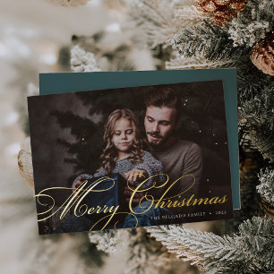 Classic Flourish Merry Christmas Photo Foil Holiday Card