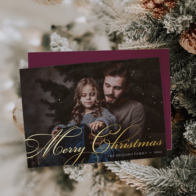 Classic Flourish | Merry Christmas Photo Foil Holiday Card (Creator Uploaded)
