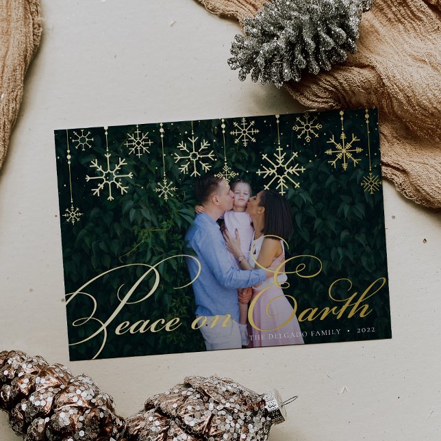 Classic Flourish | Peace on Earth Photo Foil Holiday Card (Creator Uploaded)