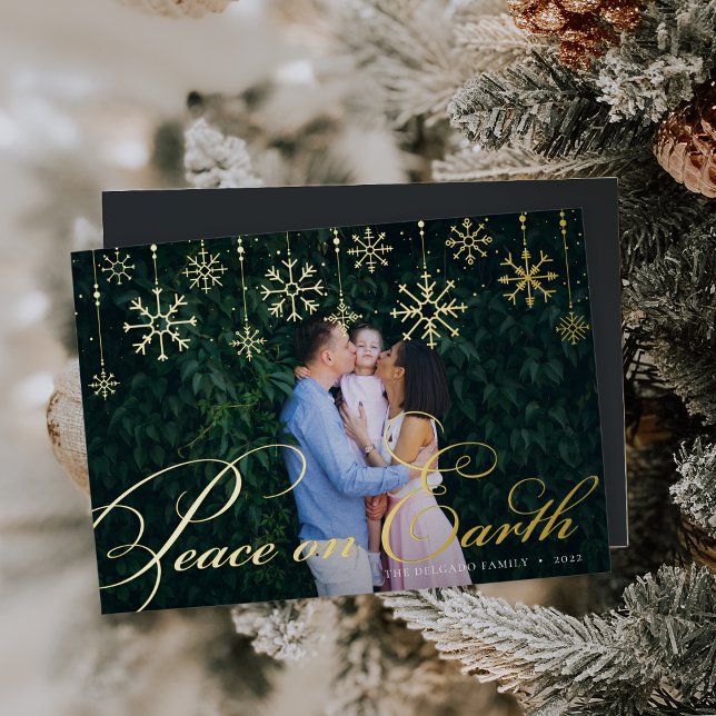 Classic Flourish | Peace on Earth Photo Foil Holiday Card (Creator Uploaded)