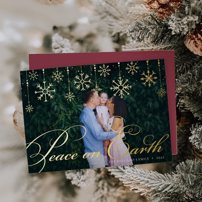Classic Flourish | Peace on Earth Photo Foil Holiday Card (Creator Uploaded)
