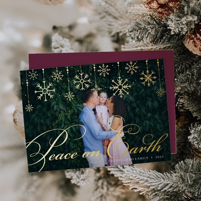 Classic Flourish | Peace on Earth Photo Foil Holiday Card (Creator Uploaded)