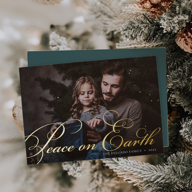 Classic Flourish | Peace on Earth Photo Foil Holiday Card (Creator Uploaded)