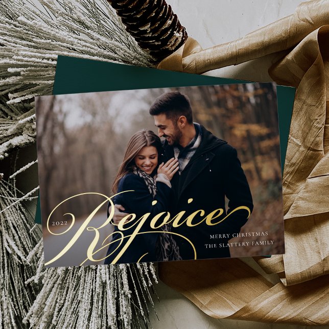 Classic Flourish | Rejoice Photo Foil Holiday Card (Creator Uploaded)