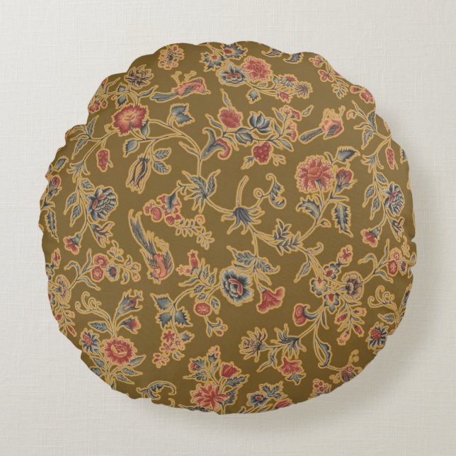 Classic Flower Chintz Pretty Soft Floral Design Round Cushion (Front)
