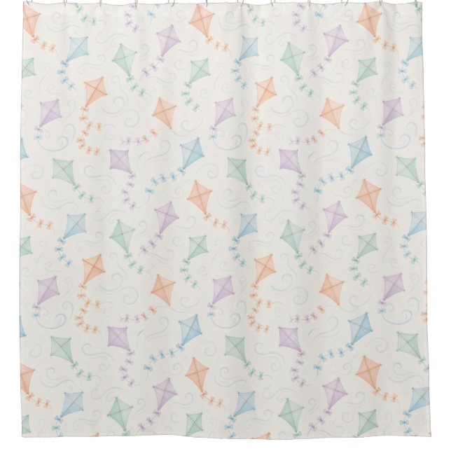 Classic Flying Kites Pattern in Pastel Tone Shower Curtain (Front)