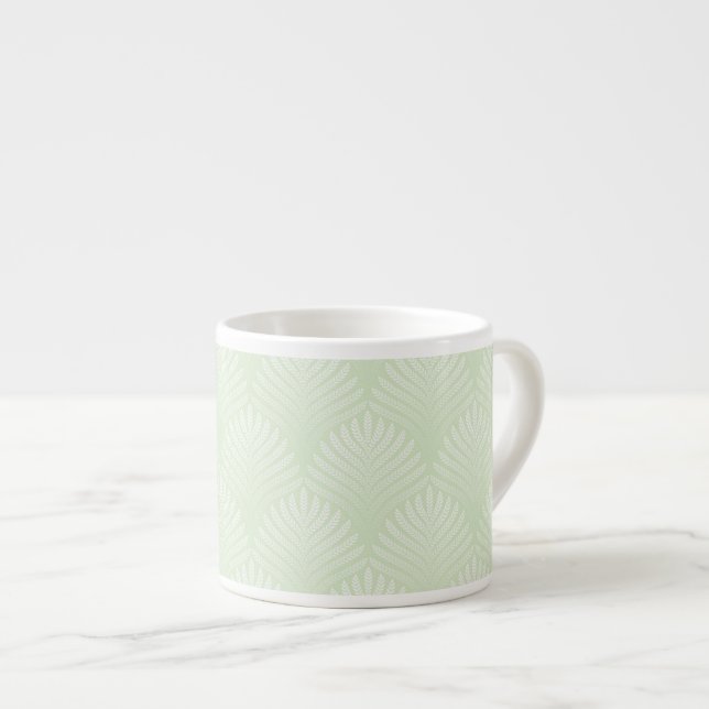 Classic foliage pattern in white and green espresso cup (Front Right)