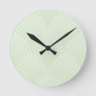 Classic foliage pattern in white and green round clock