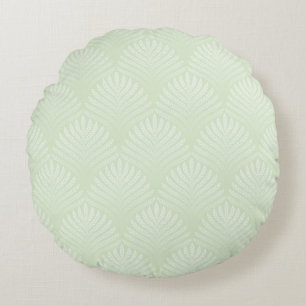 Classic foliage pattern in white and green round cushion