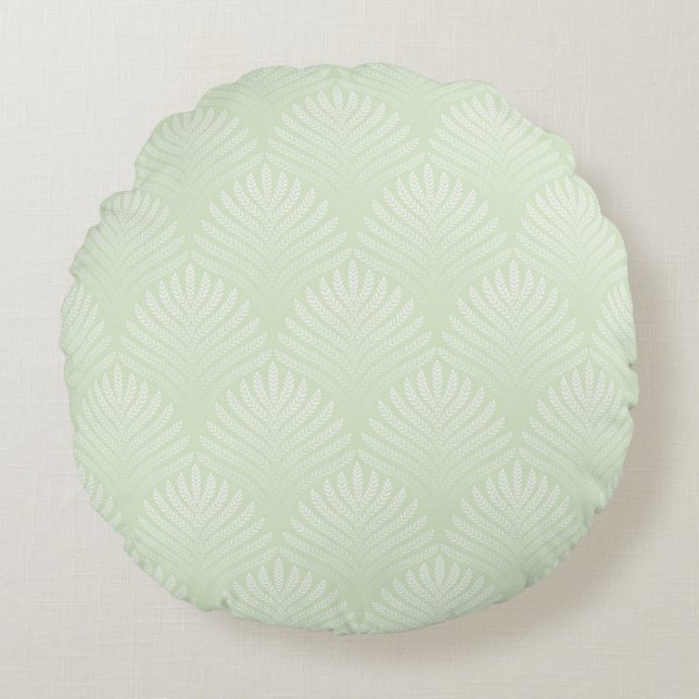Classic foliage pattern in white and green round cushion (Front)