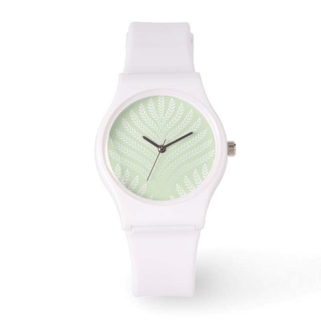 Classic foliage pattern in white and green watch (Front)