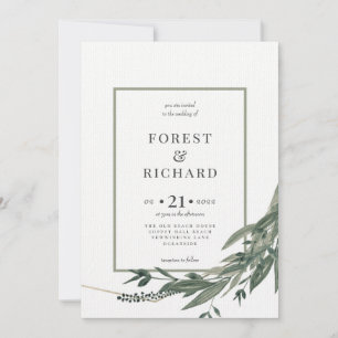 Classic foliage,  polygon, watercolour invitation